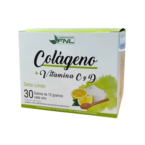 Colageno Sabor Limón + Vit C + D, 30 sobres