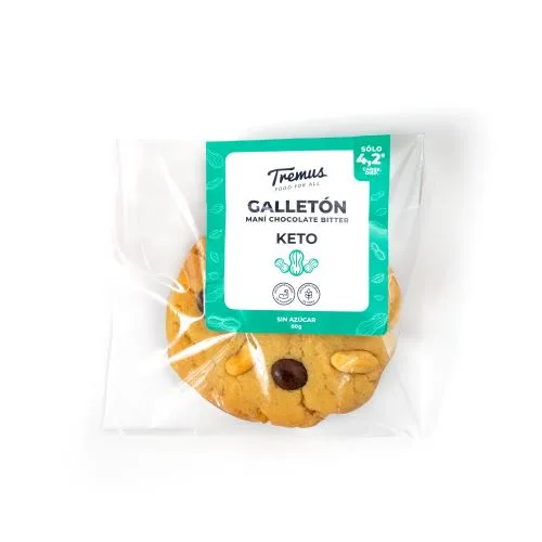 Galletón Relleno Maní y Chocolate Bitter, Keto, Sin Azúcar Añadida, 80 g