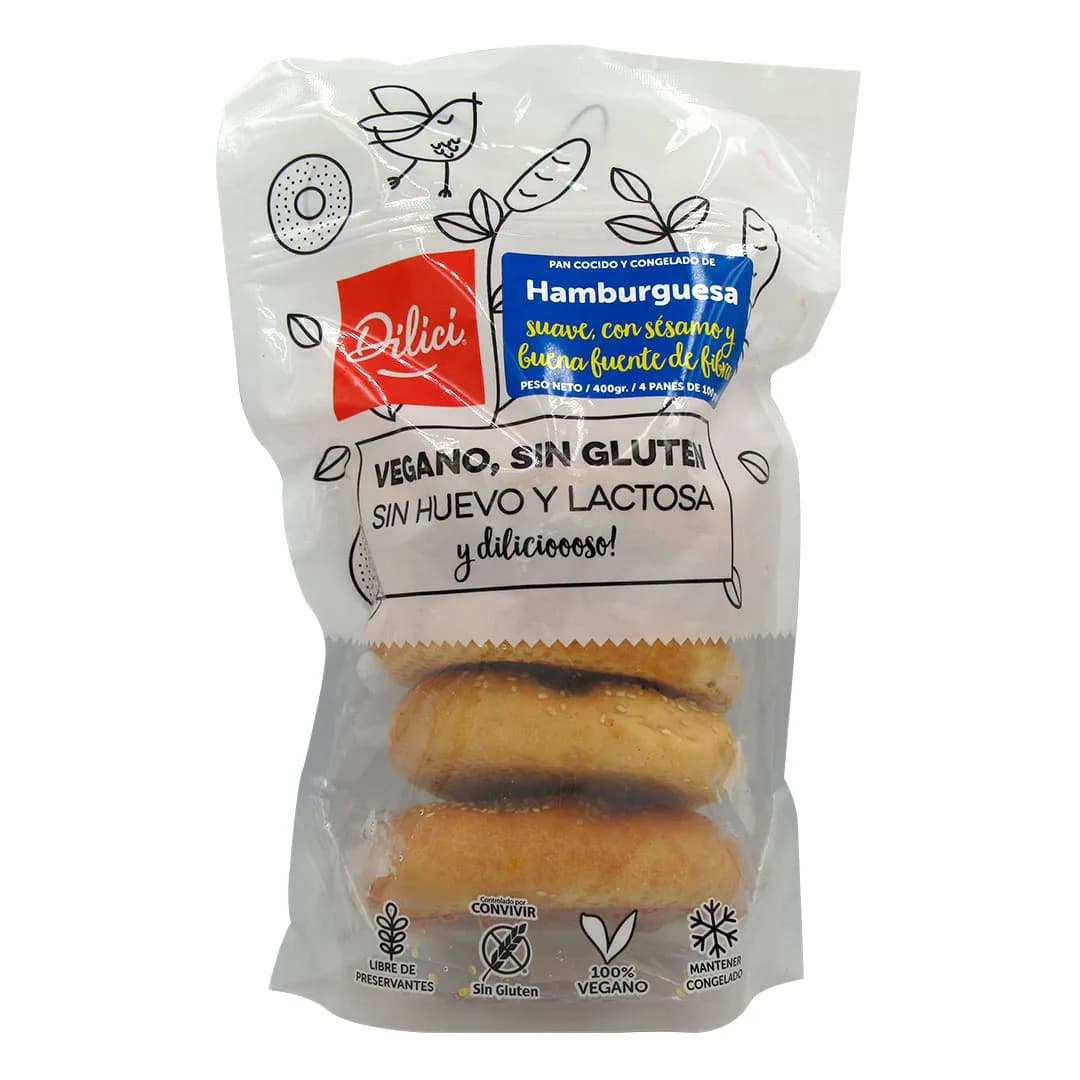 Pan de Hamburguesa con Sésamo Vegano Sin Gluten 4 Un de 100 grs c/u