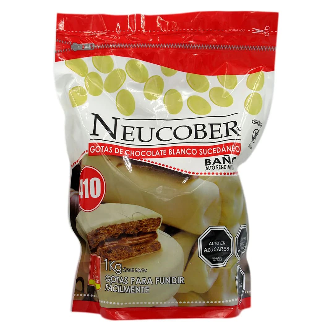 Gotas de Chocolate Blanco para baño Alto Rendimiento Sin Gluten 1 kg