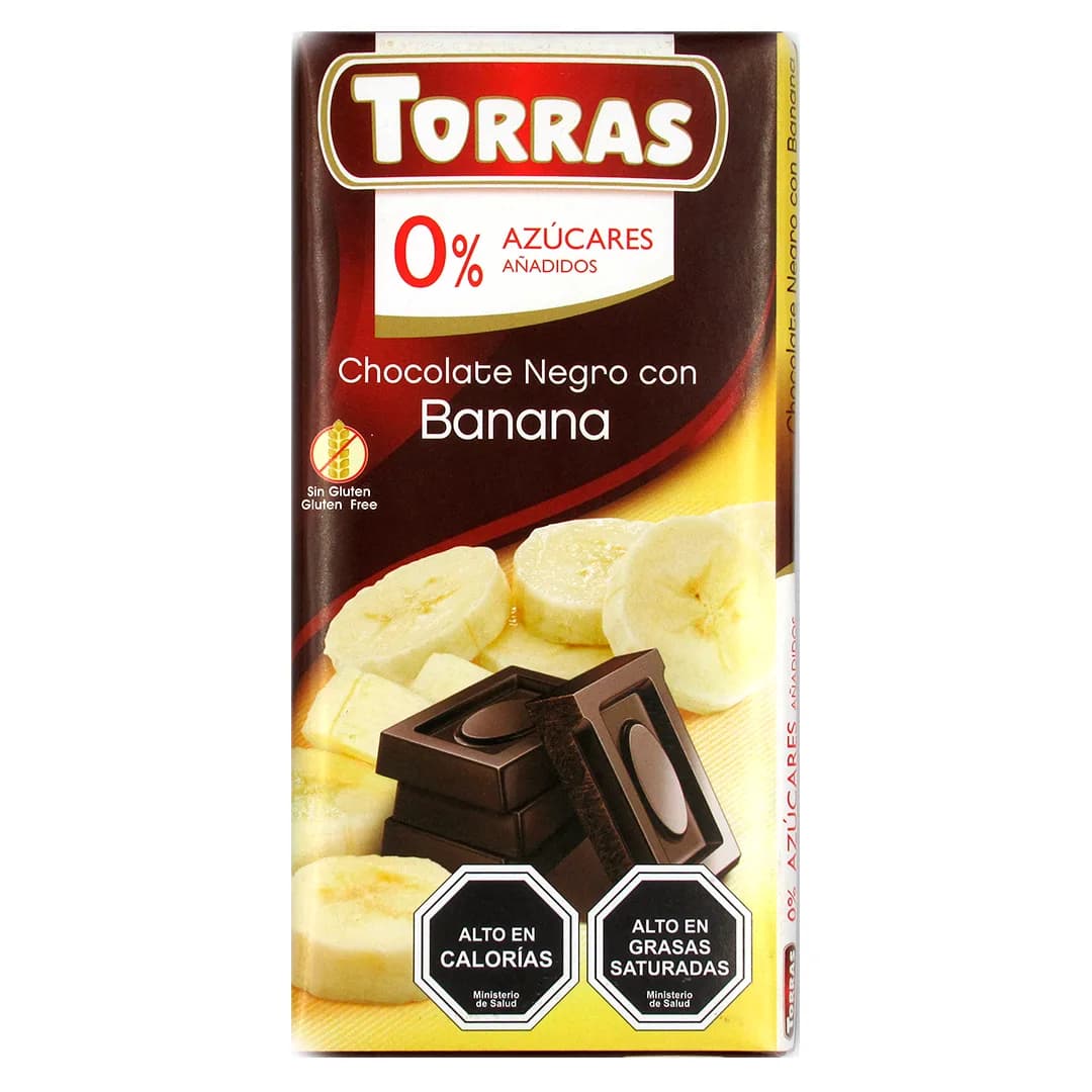 Barra de Chocolate Negro 50% Cacao con Banana sin Azúcar añadida y sin gluten 75 grs