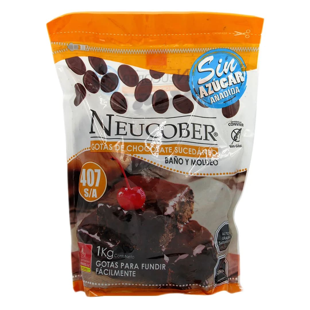 Gotas de Chocolate Sucedaneo para baño y moldeo Sin Azúcar añadida Sin Gluten 1 kg