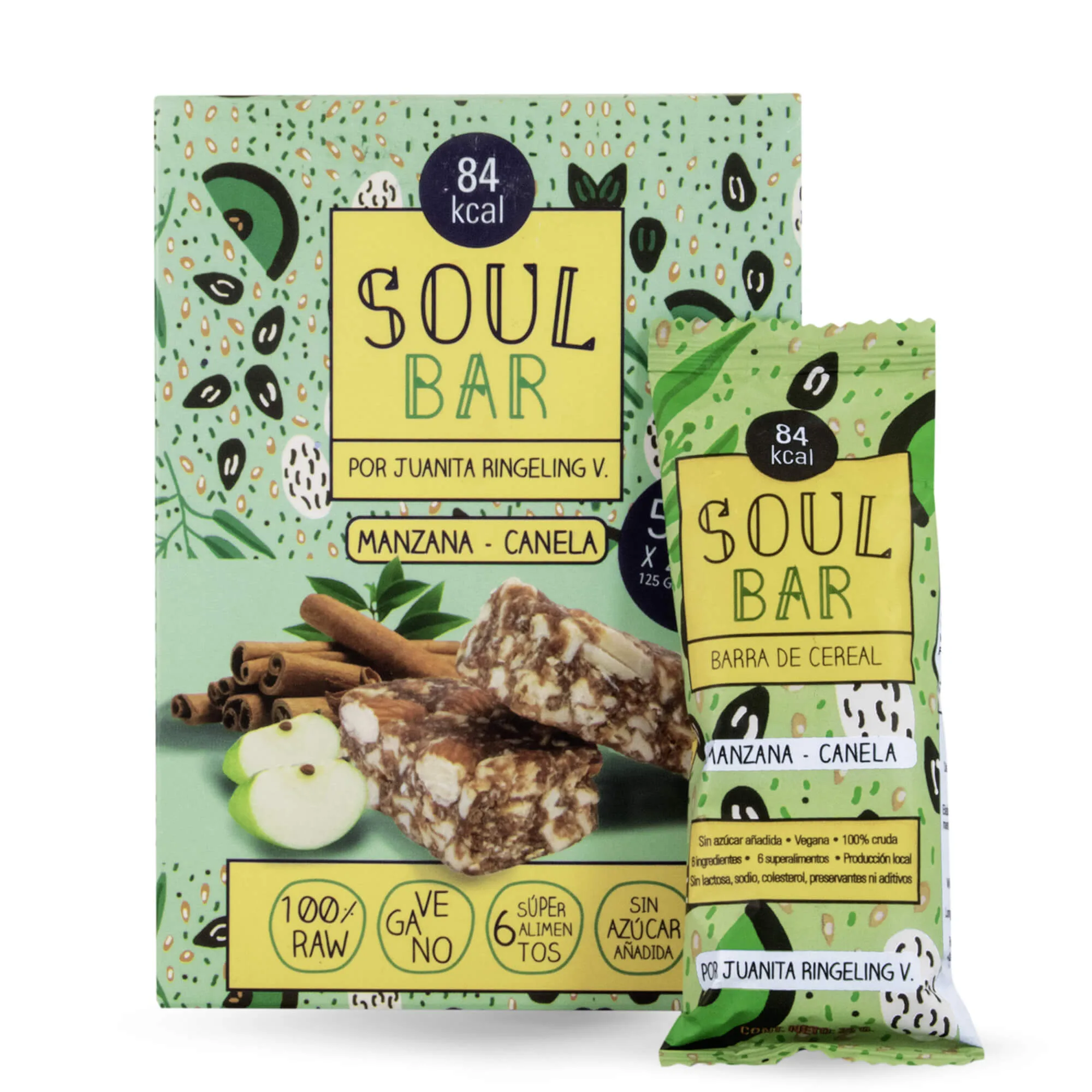 Caja de 5 Barras de Cereal Soul Bar Manzana Canela 5 un de 35 grs c/u