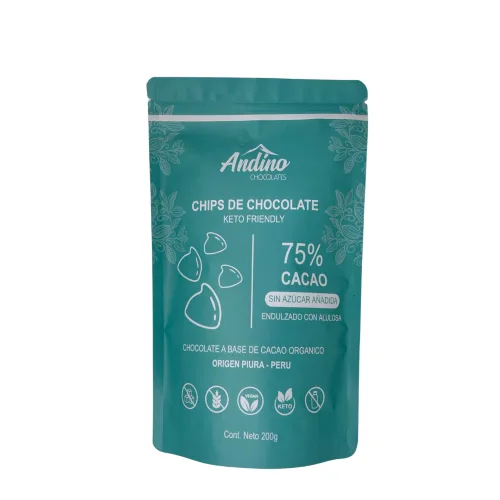 Chips de Chocolate 75% cacao Keto y Vegano 200 grs
