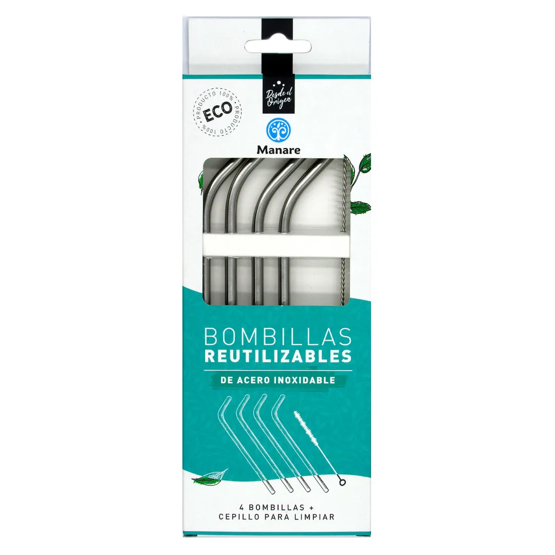 Bombillas Reutilizables de Acero Inoxidable Color Plata 4 unidades