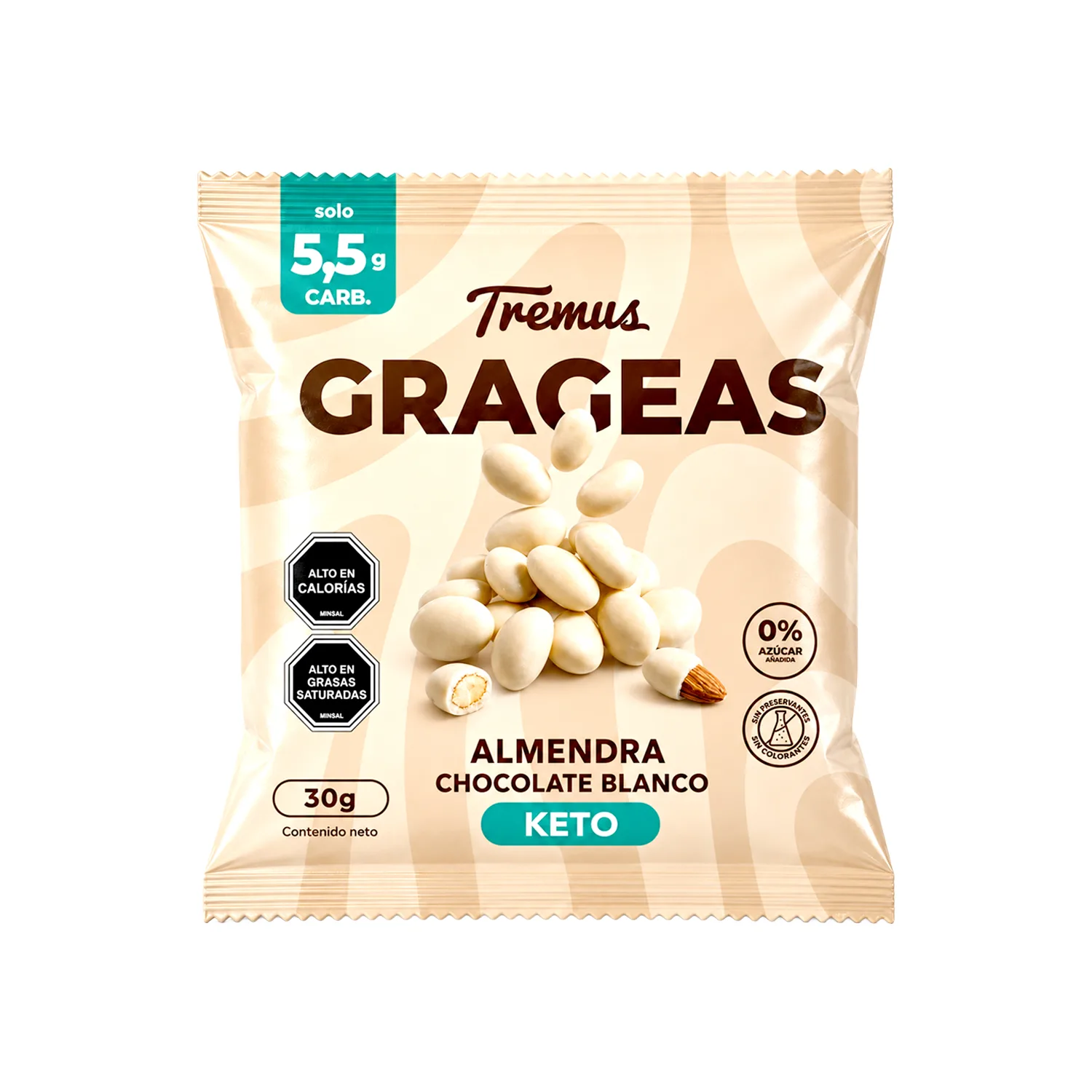 Grageas Almendra Chocolate Blanco, Sin Azúcar Añadido, Keto, 40 g