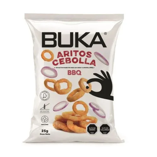 Aritos de Cebolla y Bbq 25 gr Vegano Sin Gluten
