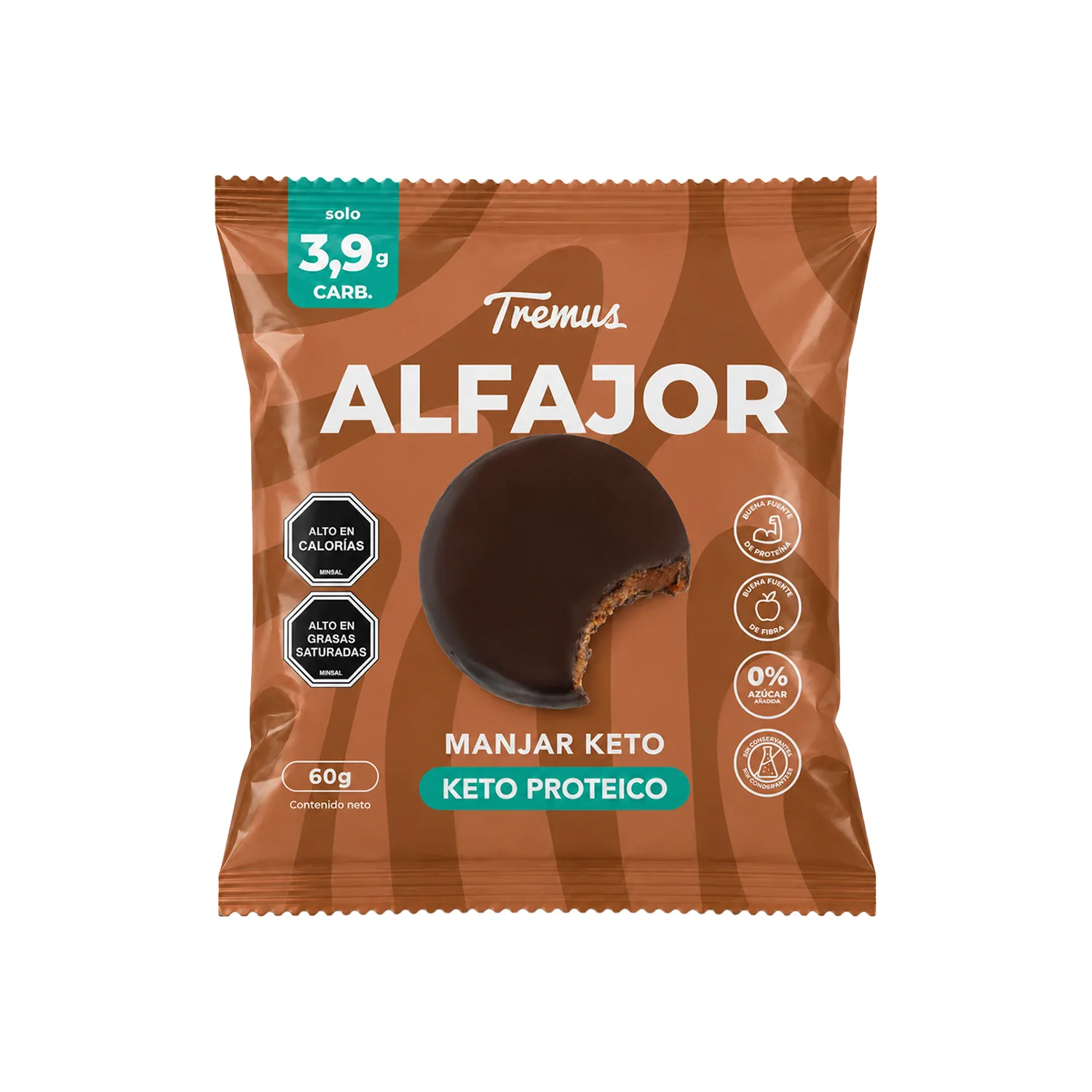 Alfajor Manjar Artesanal, Keto Proteico, Sin Azúcar Añadida, 60 g