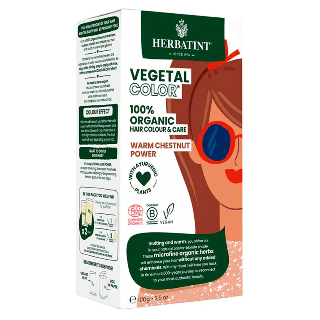 Tinte en Polvo Orgánico 100 % Vegetal Warm Chesnut Vegano 100 g