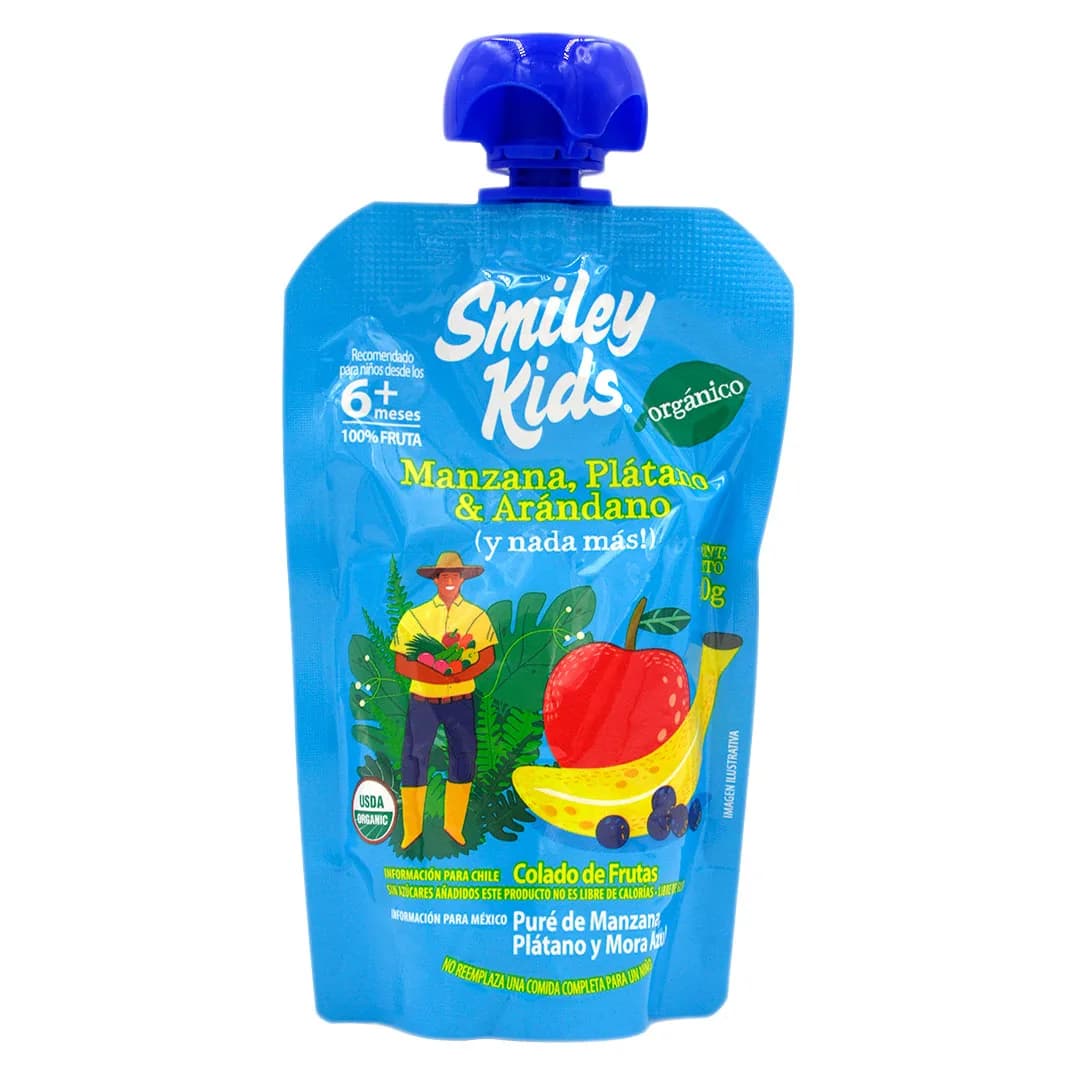 Pure de Fruta Orgánico Sabor Manzana Plátano Arandano 90 gr
