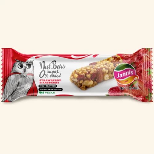 Barra Nueces Alta en Proteinasl Vegana Sin Gluten con Fresas y Frambuesas 28 gr