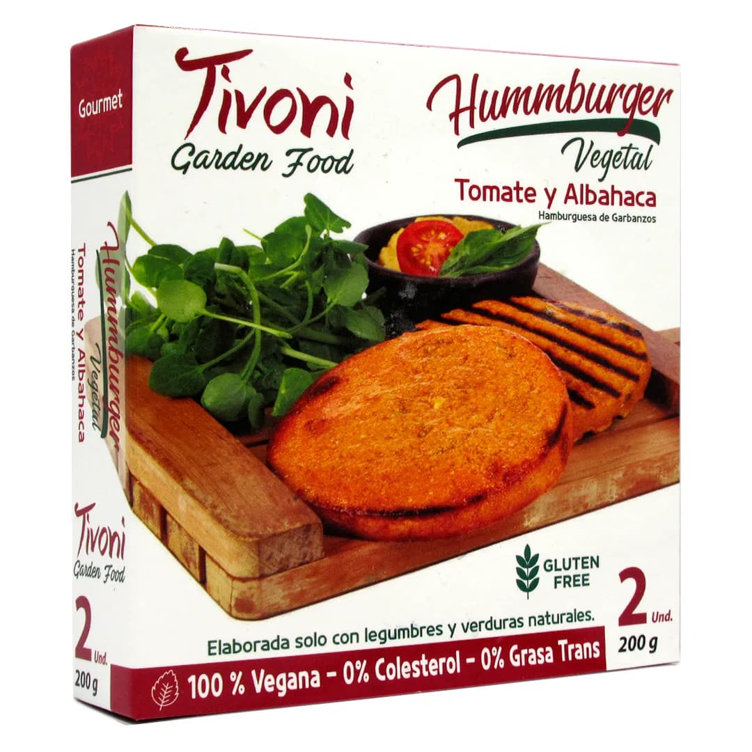 Hamburguesa de Tomate y Albahaca Sin Gluten 2 unidades 200 grs (Congelado)Marca Tivoni