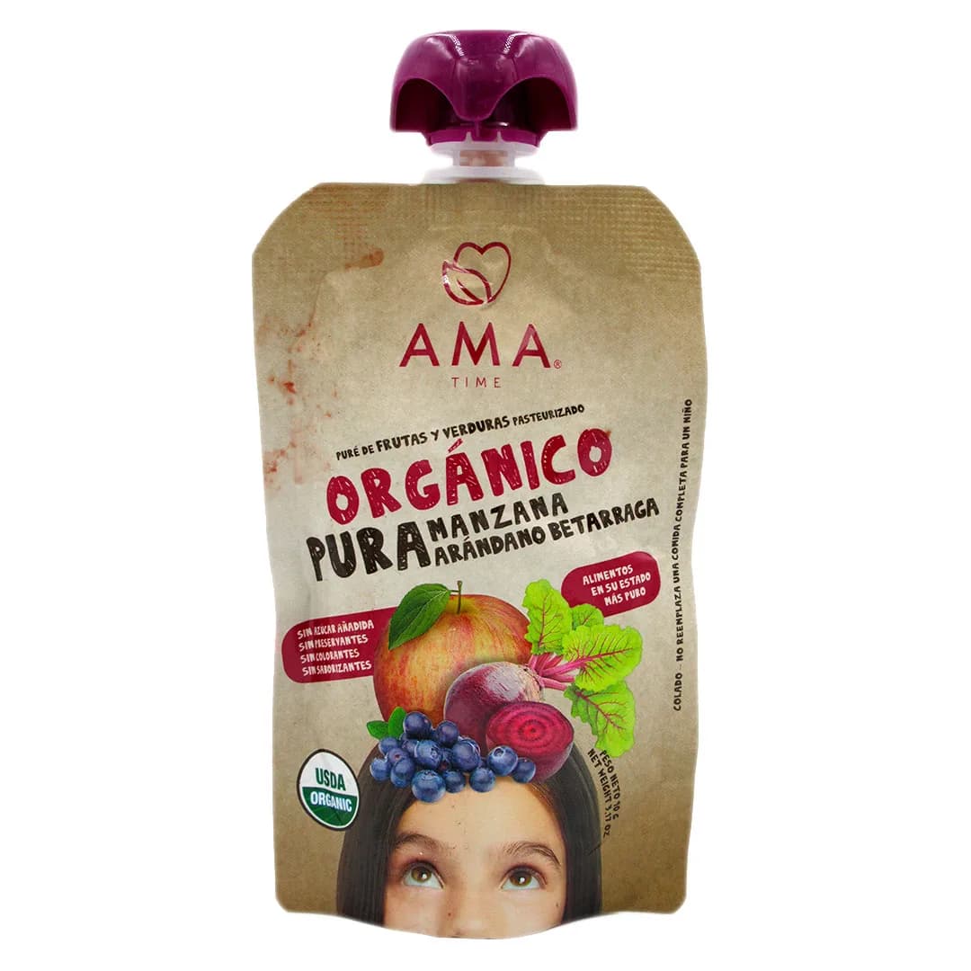 Pure de Fruta Orgánico Sabor Manzana Aranadano Beterraga 90 gr