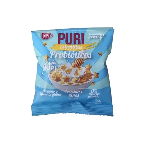 Cereal Estrellitas Vegano Sin Gluten 400 Billones De Probióticos Sabor Miel 20 gr
