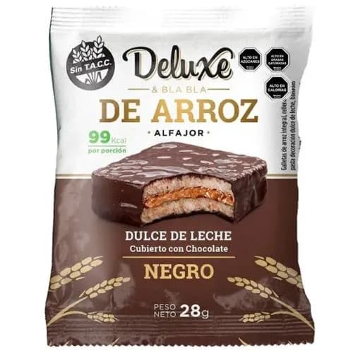 Alfajor de Arroz Gluten Free relleno dulce de leche cubierto de Chocolate Negro 28gr
