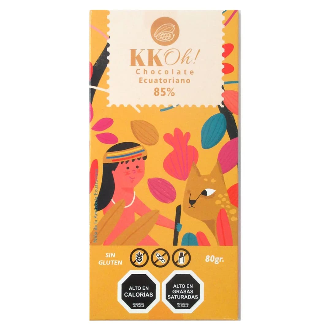 Barra de Chocolate Ecuatoriano 85% Cacao Sin gluten Sin Soya Sin Leche 80 gr
