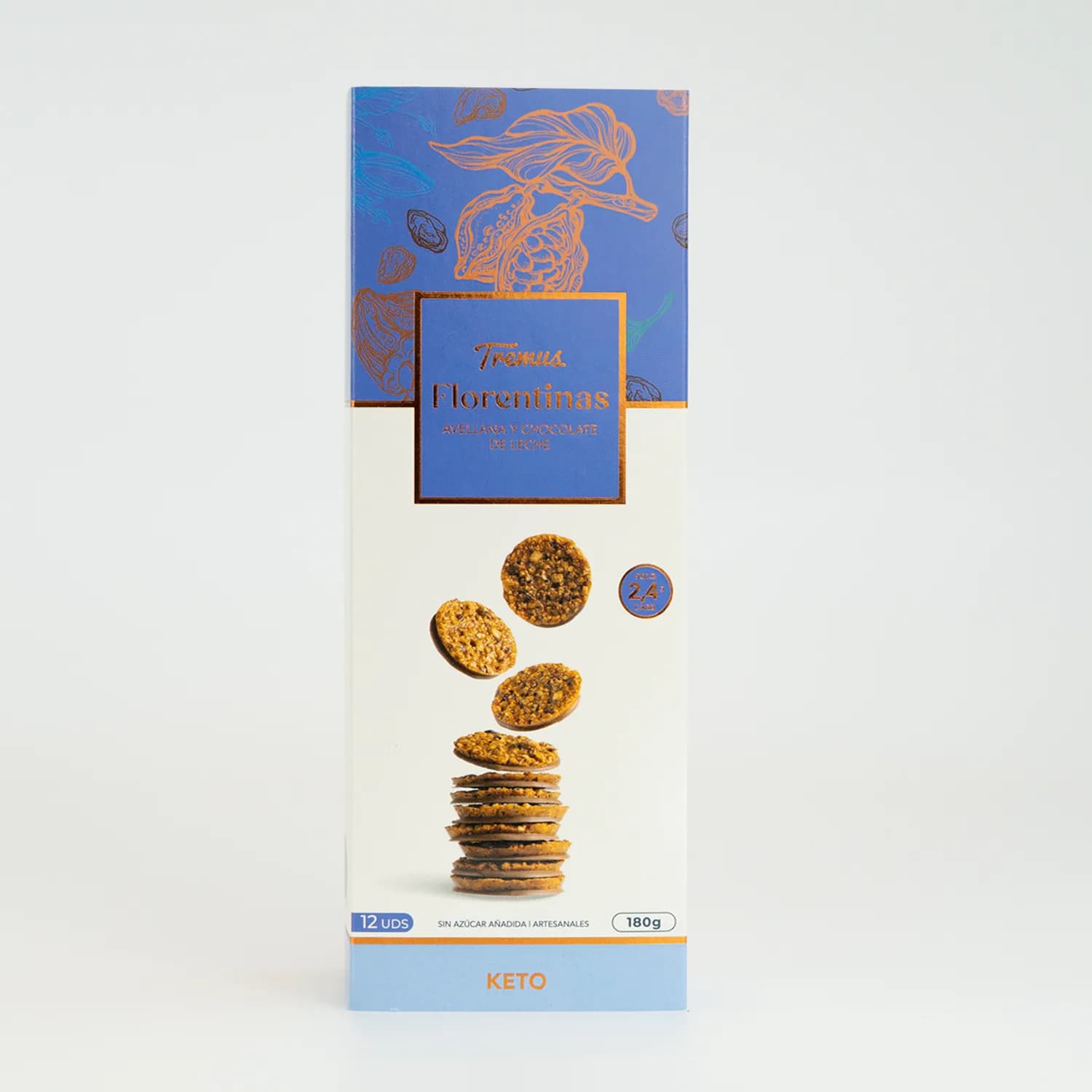 Galletas Florentinas Avellan y Chocolate de Leche, Keto, Sin Azúcar Añadida, 180 g