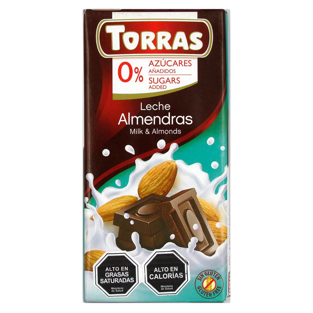 Barra de Chocolate de Leche con Almendras Sin Azúcar Añadida Sin Gluten 75 grs