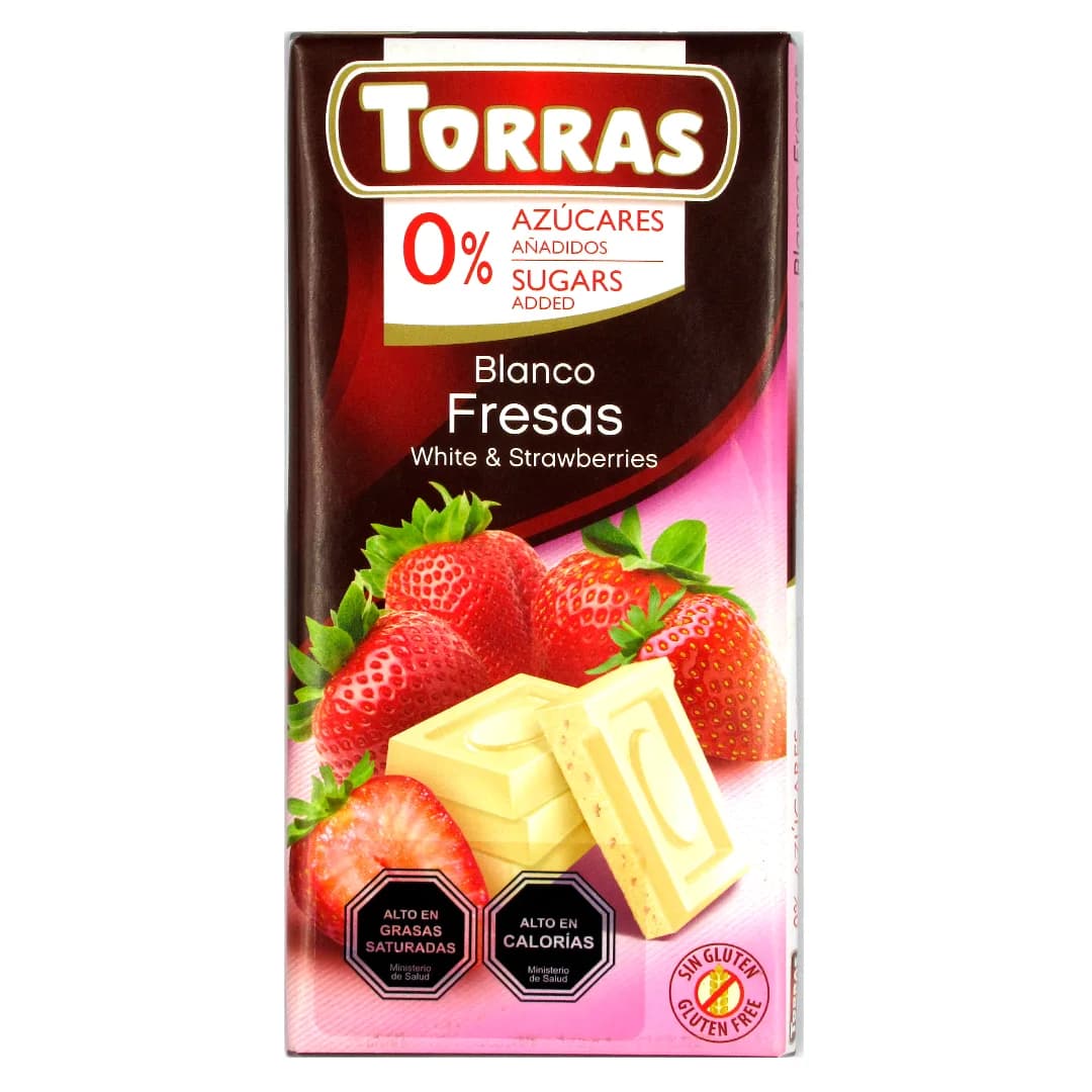 Barra de Chocolate Blanco y Frutilla Sin Azúcar Añadida Sin Gluten 75 grs