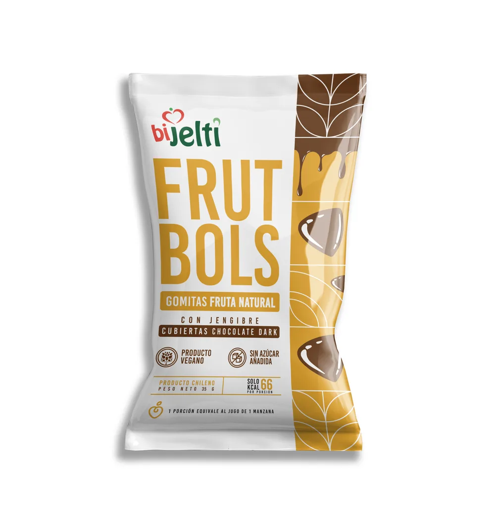 Gomita Fruta Natural Frutal Jengibre Chocolate Dark Vegano 35gr