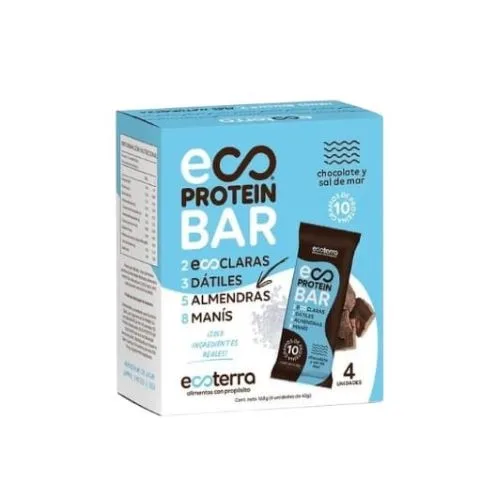 Caja de 4 Unidades de Barra Protein Bar Sabor Chocolate y Sal de Mar 168 gr