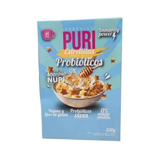 Cereal Estrellitas Vegano Sin Gluten 400 Billones De Probióticos Sabor Miel 220 gr