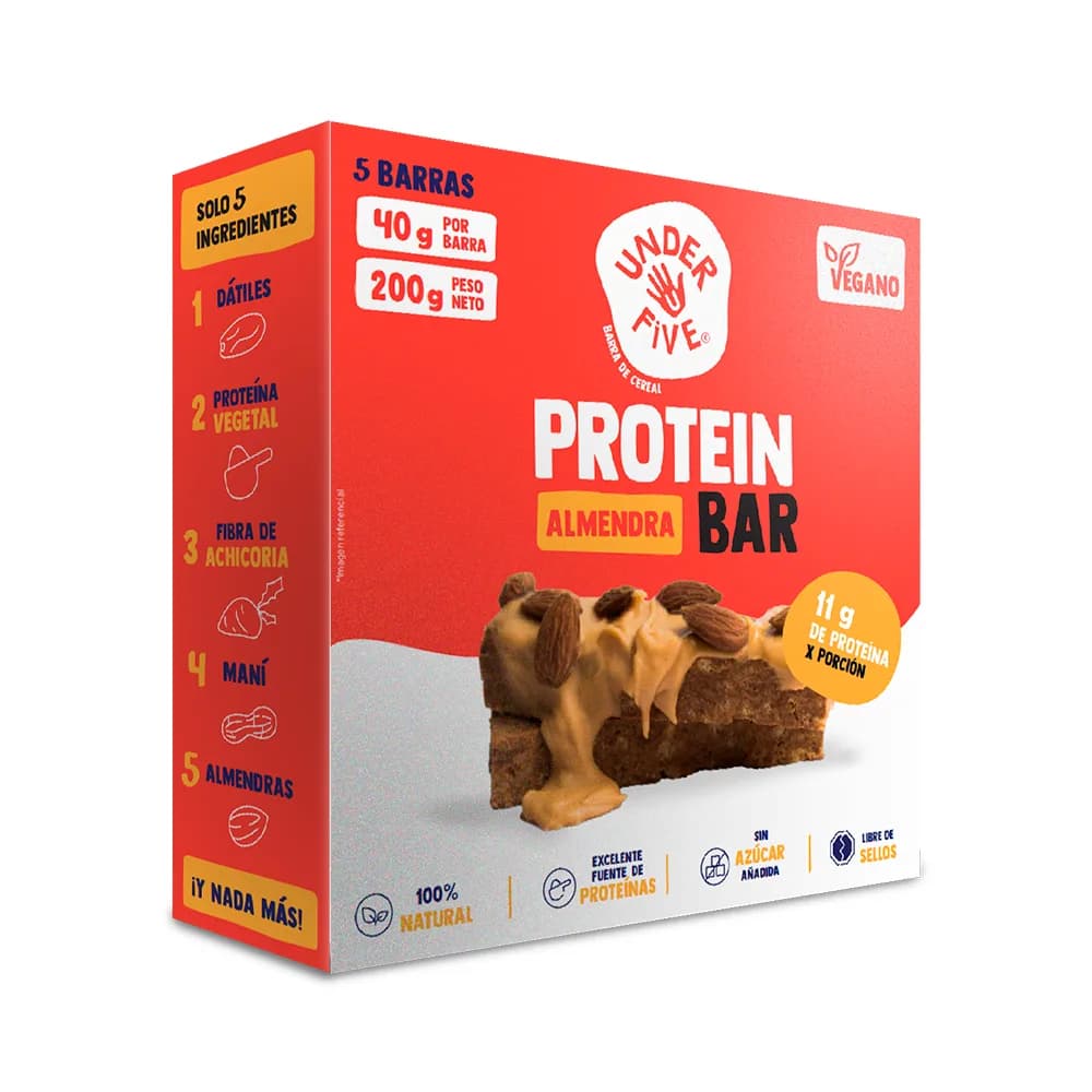 Pack 5 Barras Vegana Almendra Sin Azúcar 200gr