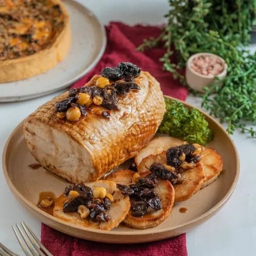 Pavo Navideño, relleno con Ciruelas, Tocino y Avellanas Europeas, 950 grs