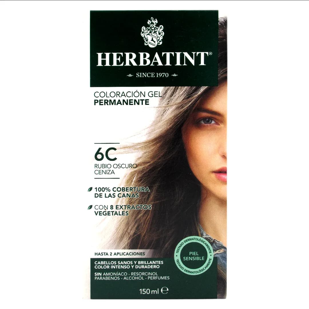 Tinte Gel Vegetal 6C Cabello Rubio Oscuro Ceniza sin amoniaco150 ml