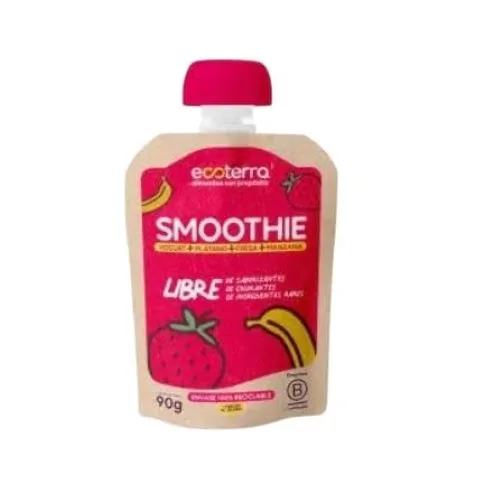 Pure de Fruta y Yogurt Orgánico Sabor Plátano, Fresa y Manzana 90 gr
