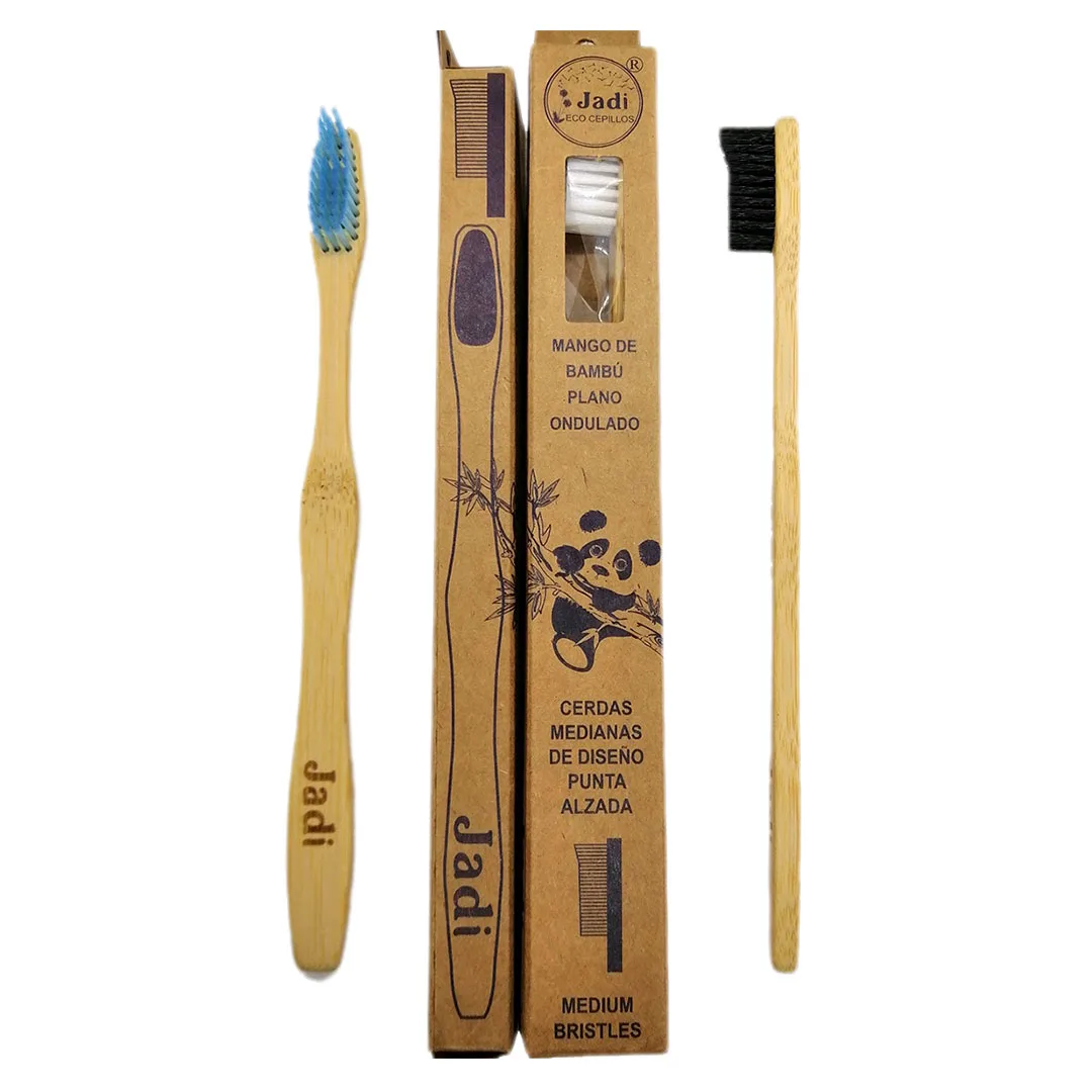 Cepillo de Dientes Adulto con mango de Bambu Anatomico curvo cerdas medianas