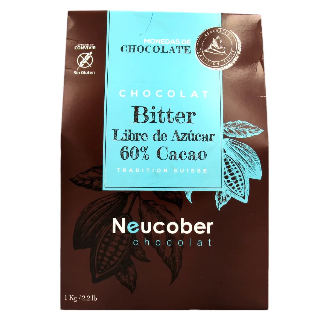 Monedas de Chocolate 60% Cacao sin Azúcar sin gluten 1 kg