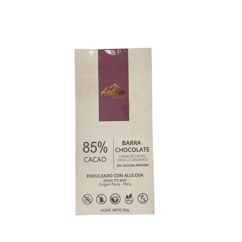 Barra de Chocolate 85% cacao Keto y Vegano 80 grs