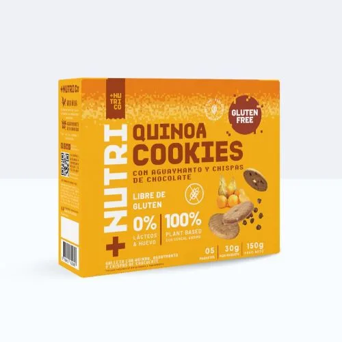 Quinoa Cookies Sin Gluten Aguaymanto y Chispas de Chocolate Caja 5x30grs Marca: +Nutrico