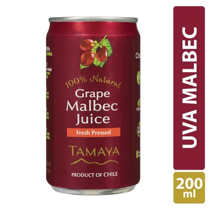 Jugo de Uva Malbec Natural Sin Gluten Vegano lata 200 ml