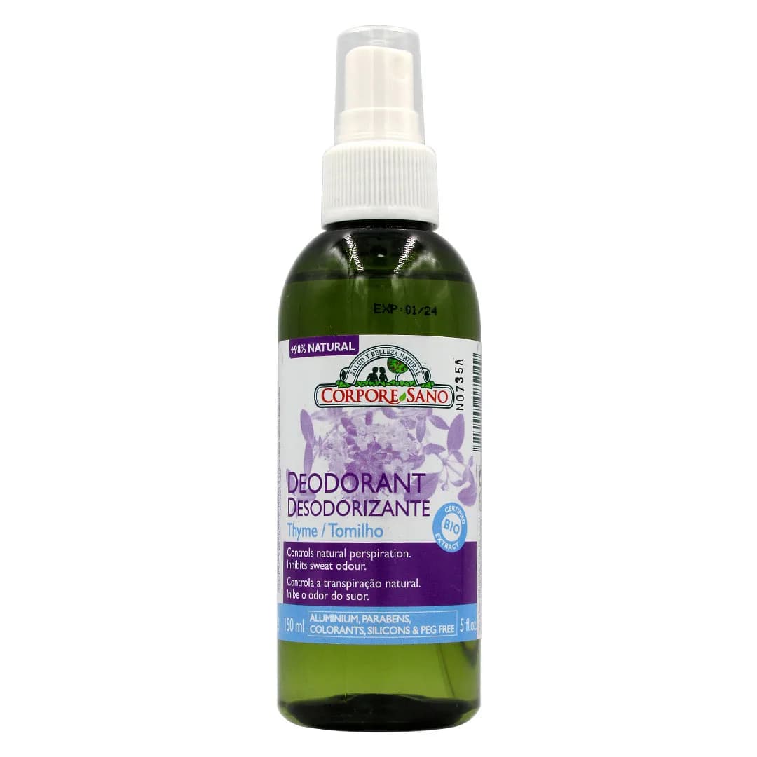Desodorante Spray de Tomillo sin Aluminio Parabenos Colorantes ni silicona 150 grs