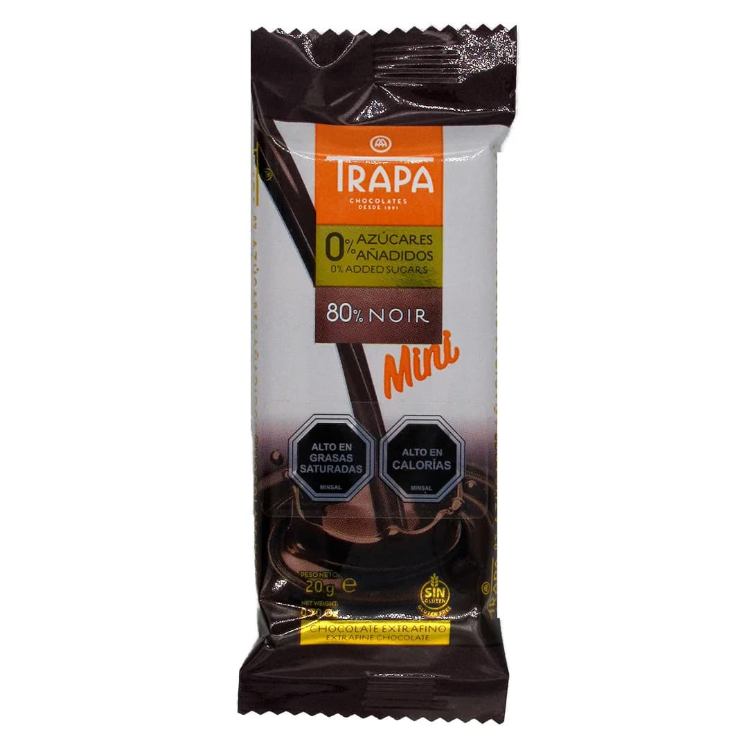 Mini Barra De Chocolate 80% Sin Gluten Sin Azúcar 20gr