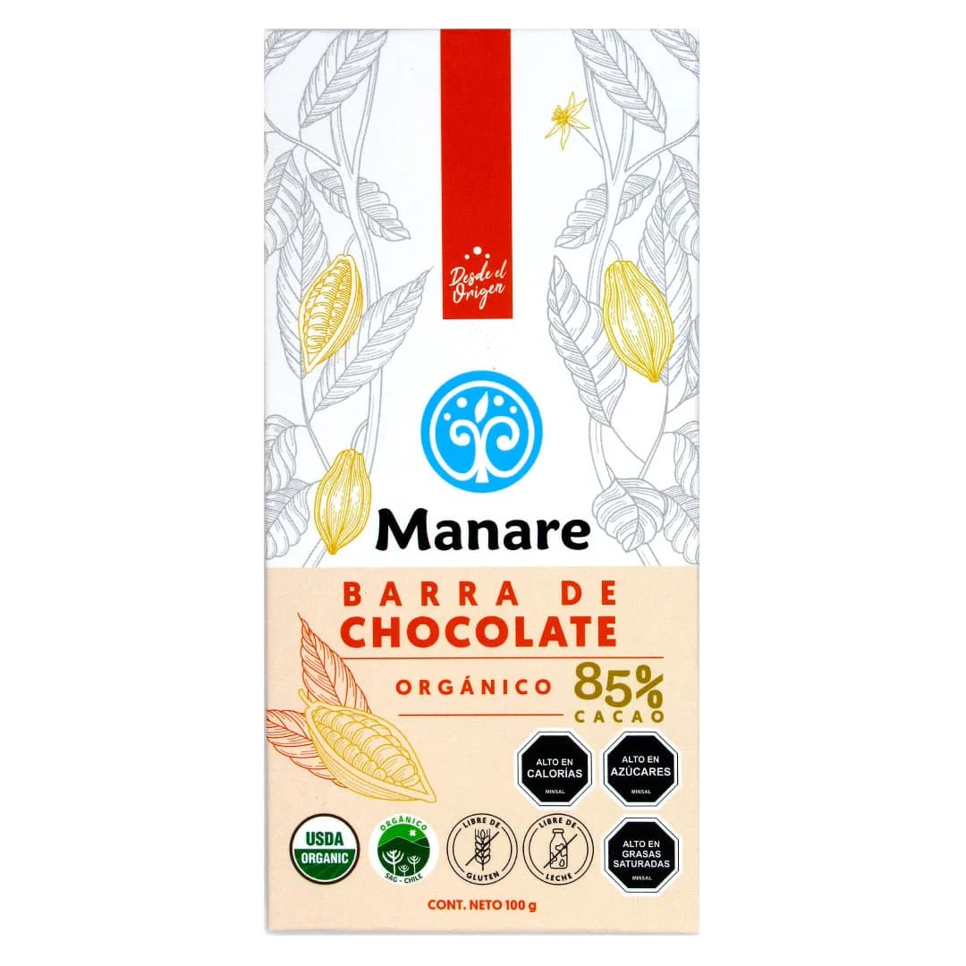 Barra de Chocolate 85% Cacao Orgánico Libre de Gluten Libre de Leche 100 grs