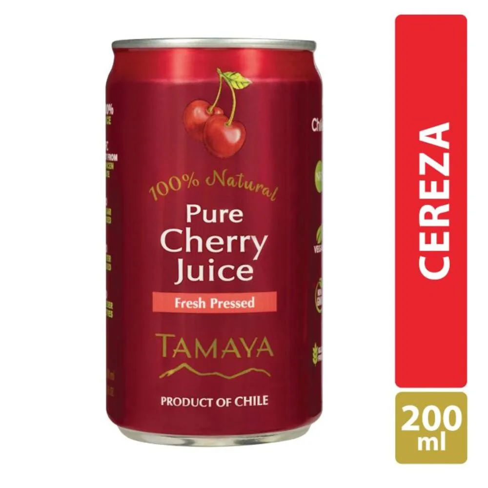 Jugo Puro de Cereza Natural Sin Gluten Vegano lata 200 ml