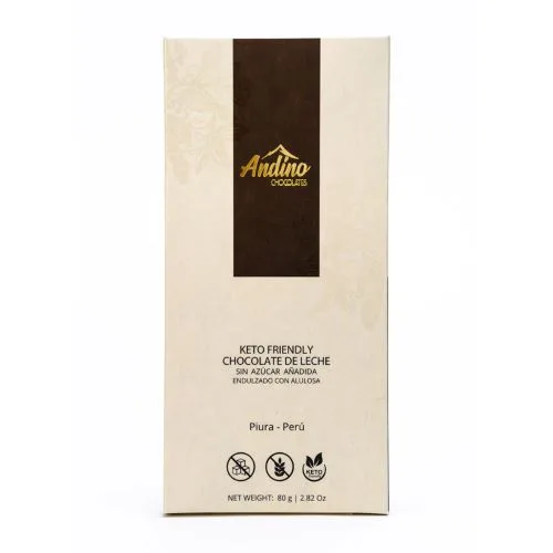 Barra de Chocolate LECHE 40% cacao Keto Friendly Alulosa y Vegano 80 grs
