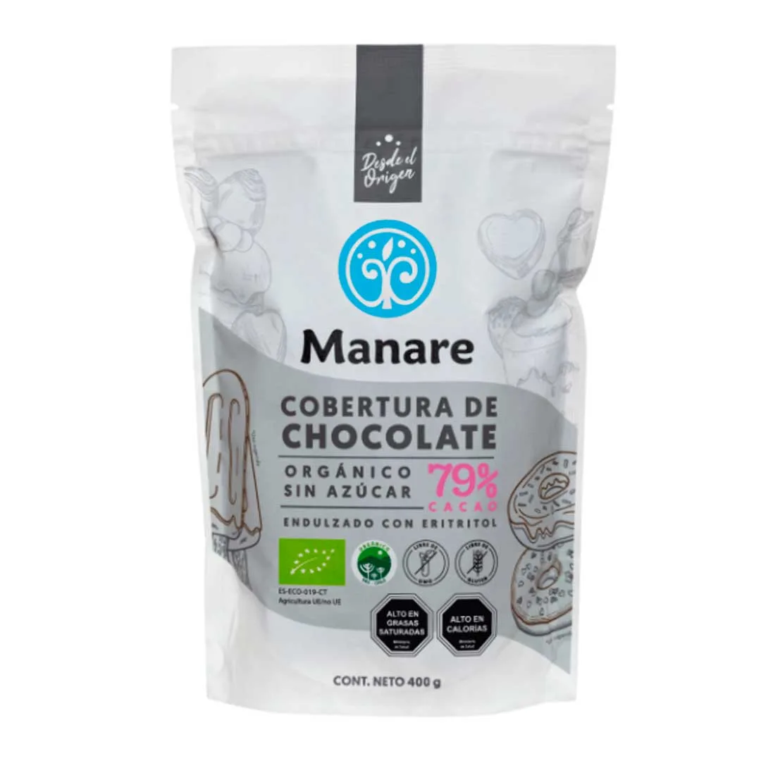 Cobertura de Chocolate Orgánico en Moneda 79% cacao sin Azúcar 400 grs