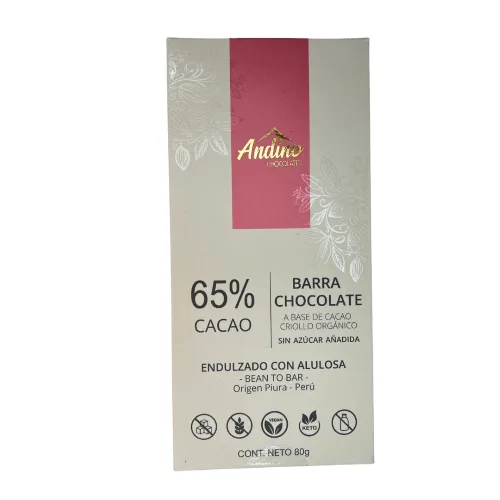 Barra de Chocolate 65% cacao Keto y Vegano 80 grs