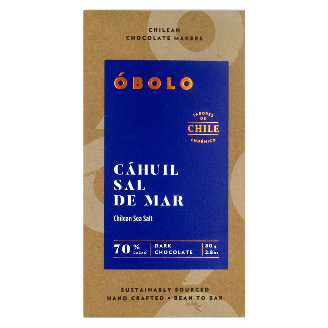 Barra de Chocolate Dark 70% Cacao Sabor Cahuil Sal De Mar Vegano Sin Gluten Sin Soya 80 gr