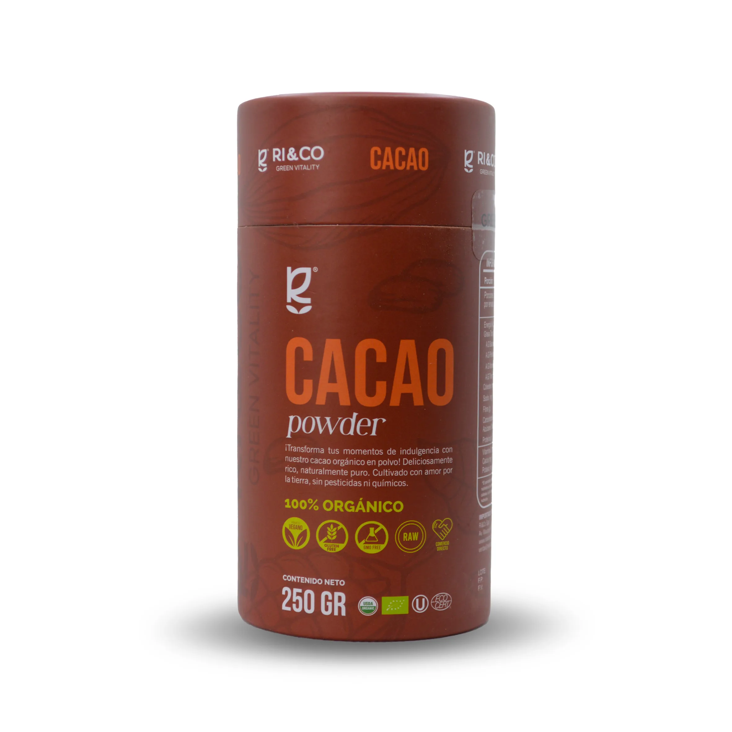 Cacao en Polvo 100% Orgánico sin gluten vegano 250 gr