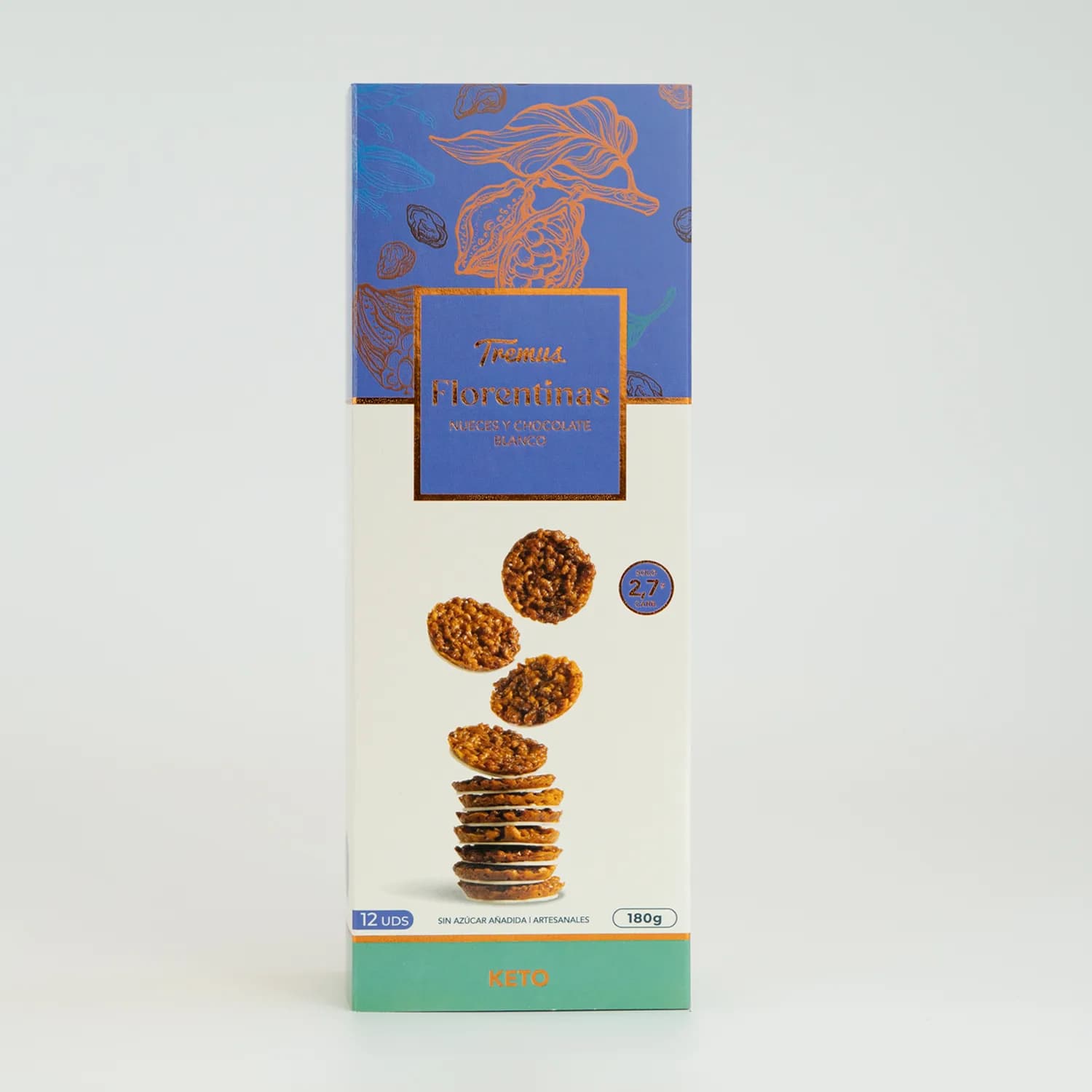 Galletas Florentinas Nueces y Chocolate Blanco, Keto, Sin Azúcar Añadida, 180 g