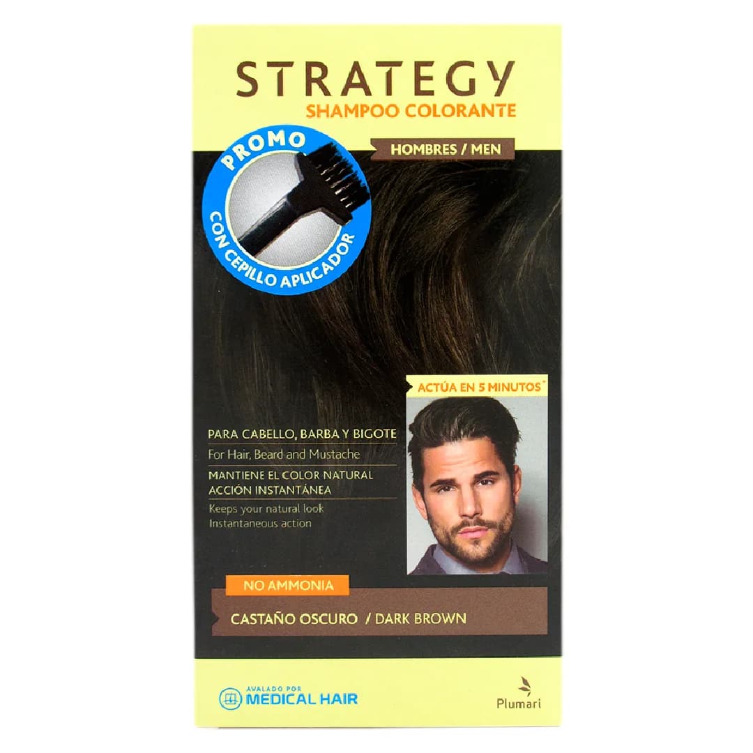 Shampoo Colorante para Hombres Sin Amoniaco Color Castaño Oscuro 30 ml