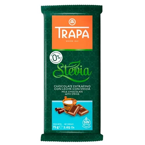 Barra de Chocolate de Leche endulzado con Stevia y sin gluten 75 grs