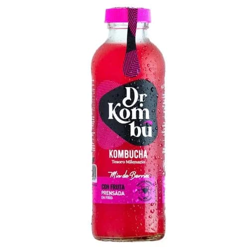 Kombucha sin gluten, vegana Mix de Berries:Frutilla,Arandano,Mora y Frambuesa 475 ml