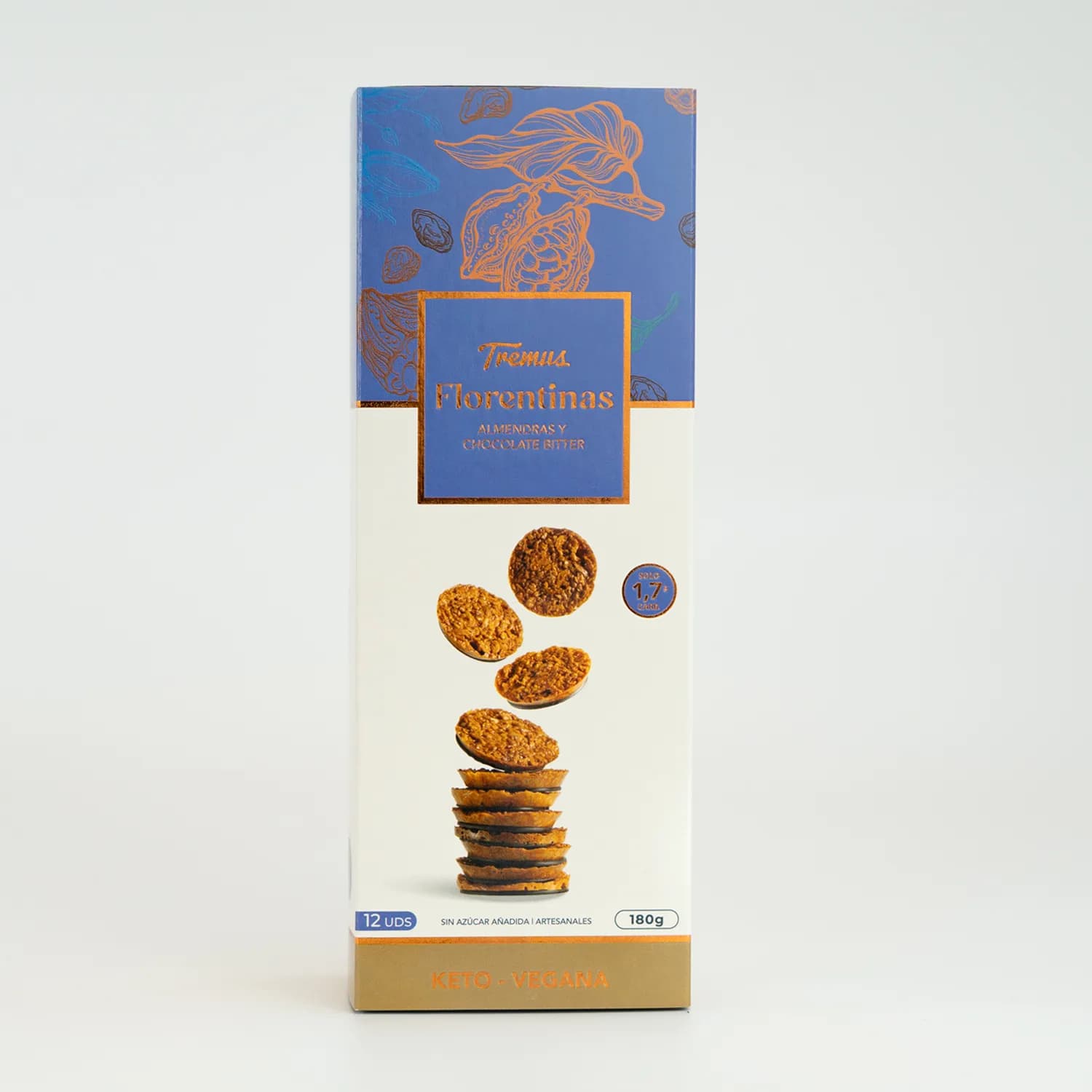 Galletas Florentinas Almendras y Chocolate Bitter, Keto y Vegano, Sin Azúcar Añadida, 180 g