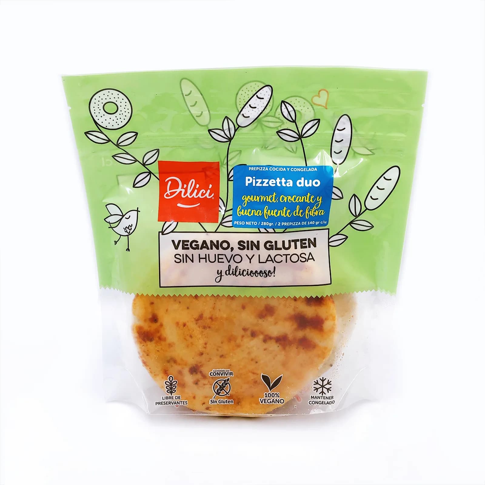 Masa Pizzeta Duo Congelada Vegana y Sin Gluten 2 un de 140 grs c/u